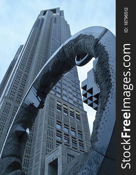 A ringed monument reminding Stargate close to Tokyo Metropolitan Government Building. A ringed monument reminding Stargate close to Tokyo Metropolitan Government Building.