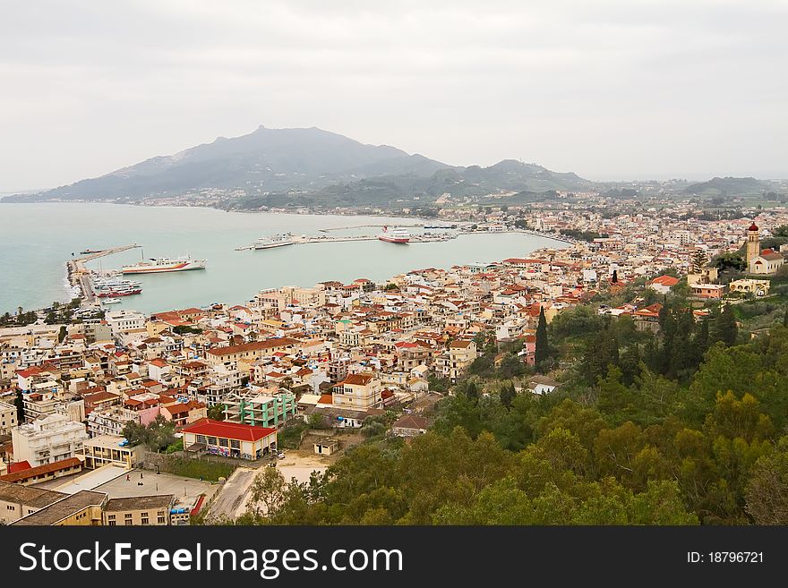 A high view of the capital city of Zakynthos island, Greece. A high view of the capital city of Zakynthos island, Greece