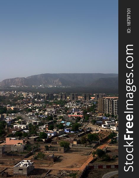 Aerial View of Mountain side Jaipur Indian City