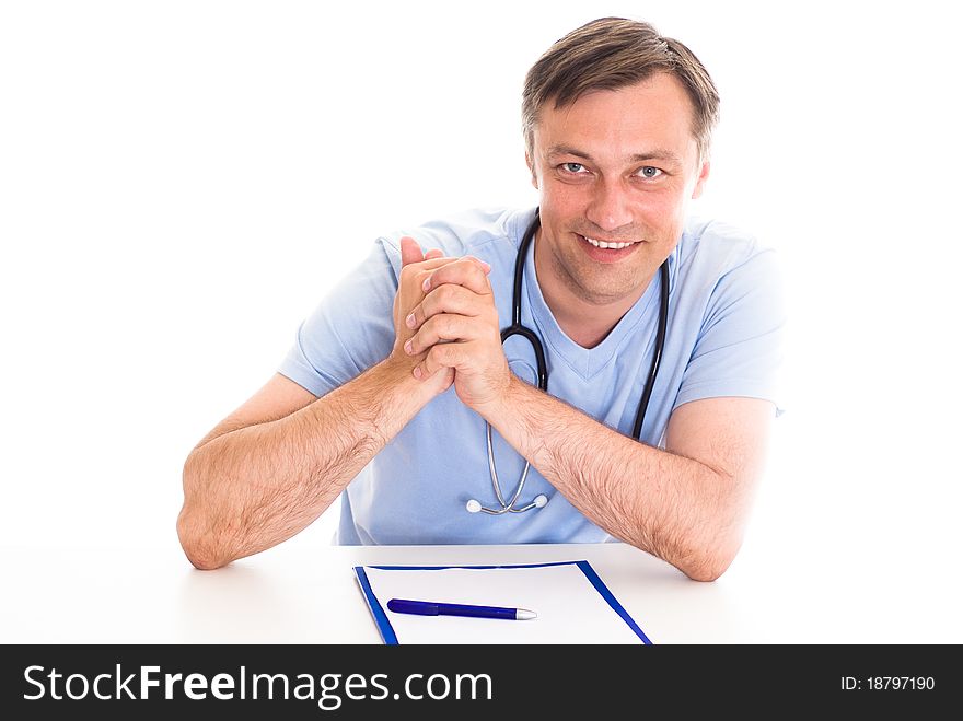 Closeup portrait of a happy doctor with stethoscope. Closeup portrait of a happy doctor with stethoscope