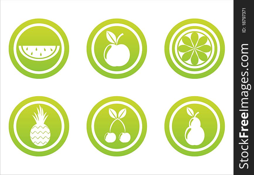 Set of 6 green fruits signs