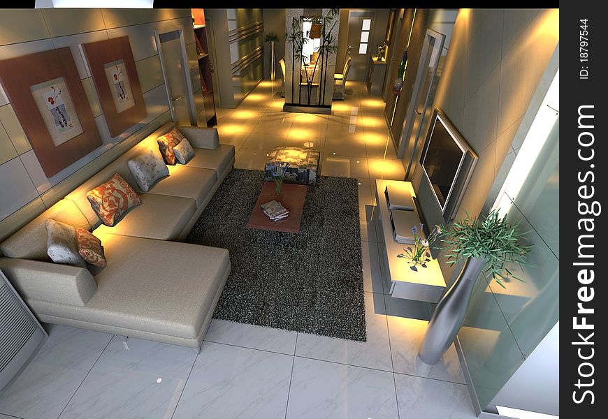 Interior fashionable living-room 3D rendering. Interior fashionable living-room 3D rendering