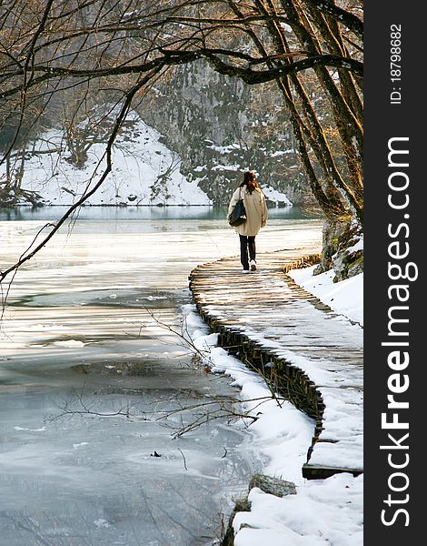 Walking along the frozen lake. Walking along the frozen lake