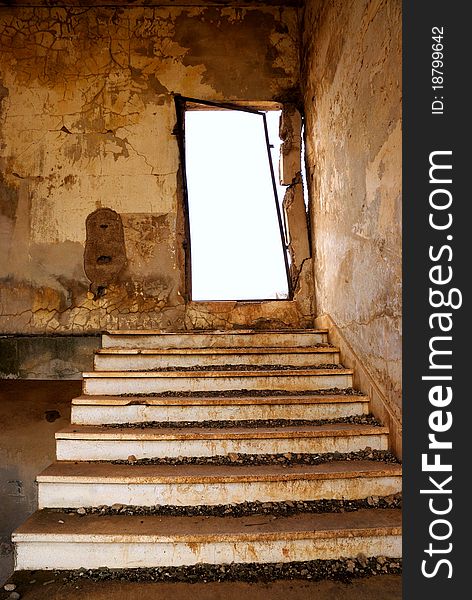 Staircase in the thrown building. Demilitarised zone on the Syrian-Israeli border. Staircase in the thrown building. Demilitarised zone on the Syrian-Israeli border.