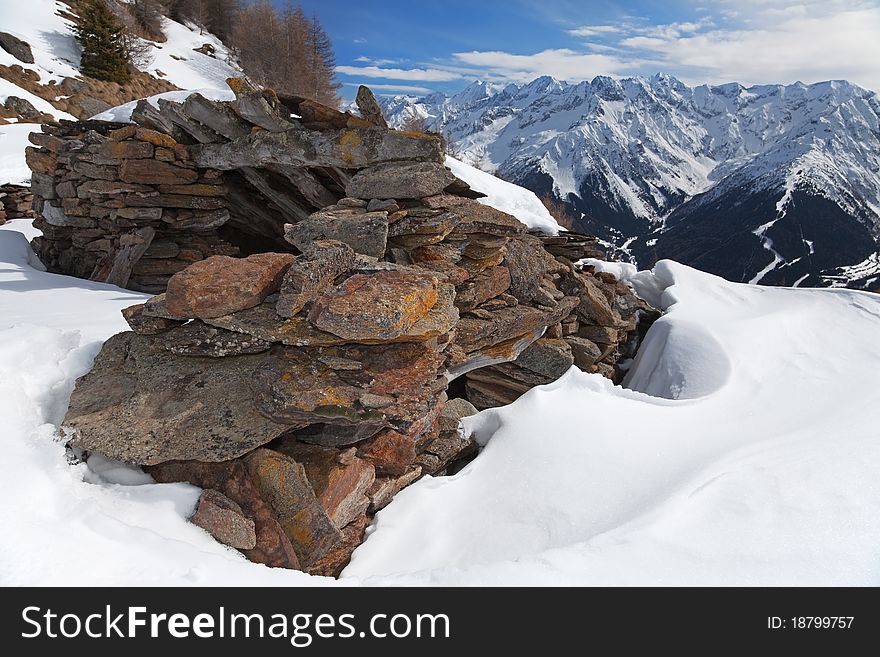 Ruins of an ancient refuge in the mountains. Ruins of an ancient refuge in the mountains