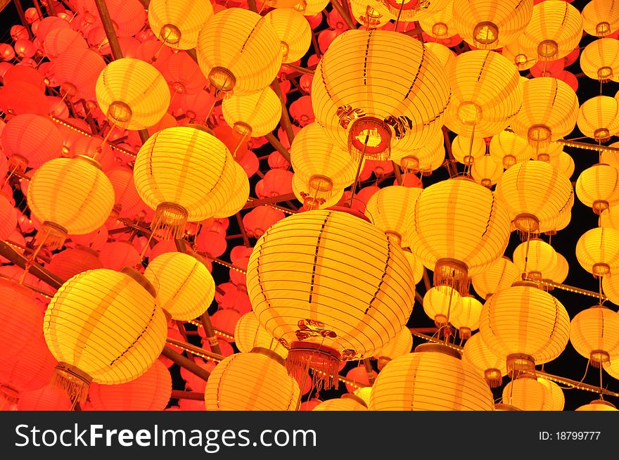 Chinese red and yellow lanterns at the festivity