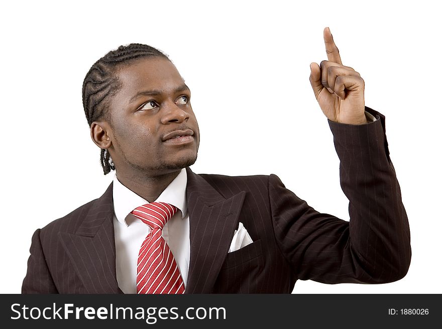 This is an image of a businessman full of inspiration represented by his hand up. This image can be used to represent Inspirational themes. This is an image of a businessman full of inspiration represented by his hand up. This image can be used to represent Inspirational themes