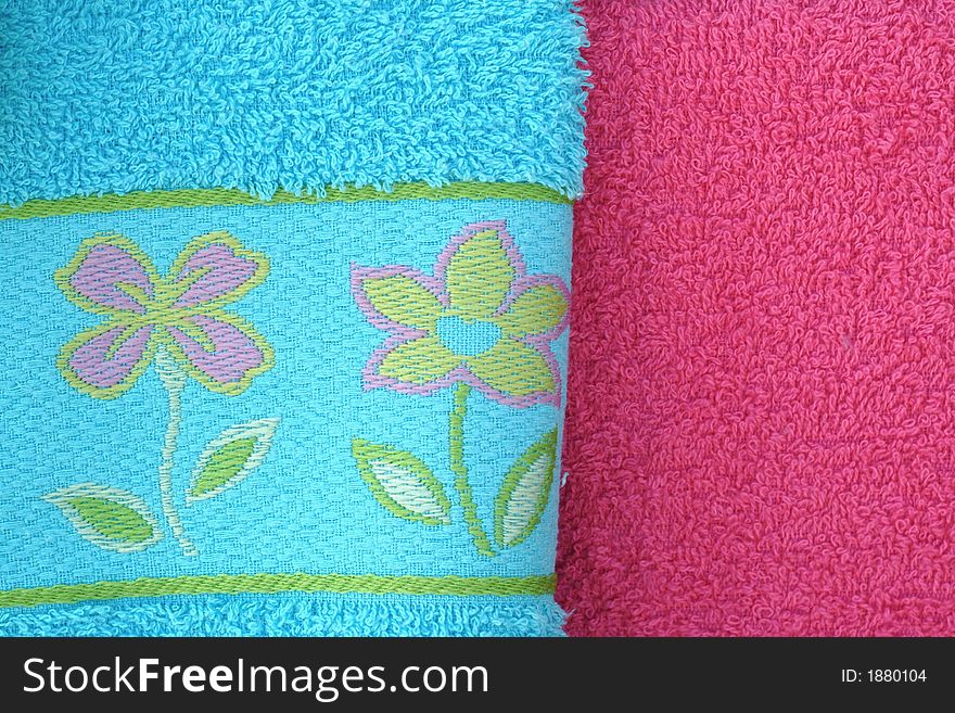 Beautiful fresh and washed colorful bathroom towels