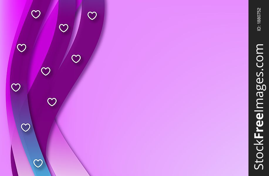 Purple background with ribbons and love hearts. Purple background with ribbons and love hearts