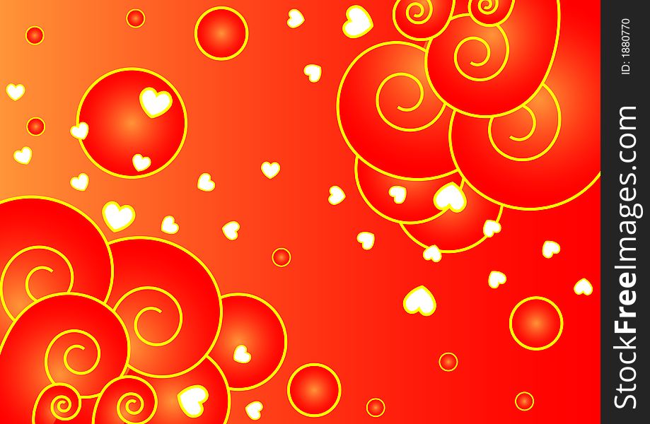 Red Waves And Hearts Background