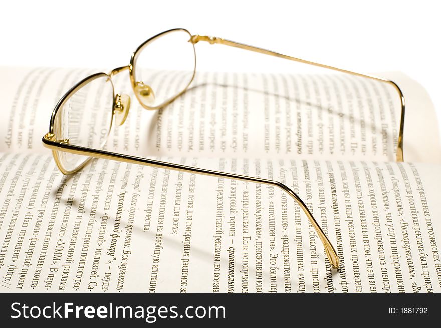 Series object on white: isolated -Book with glasses. Series object on white: isolated -Book with glasses