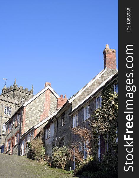 Steep Hill And Sky In English Town