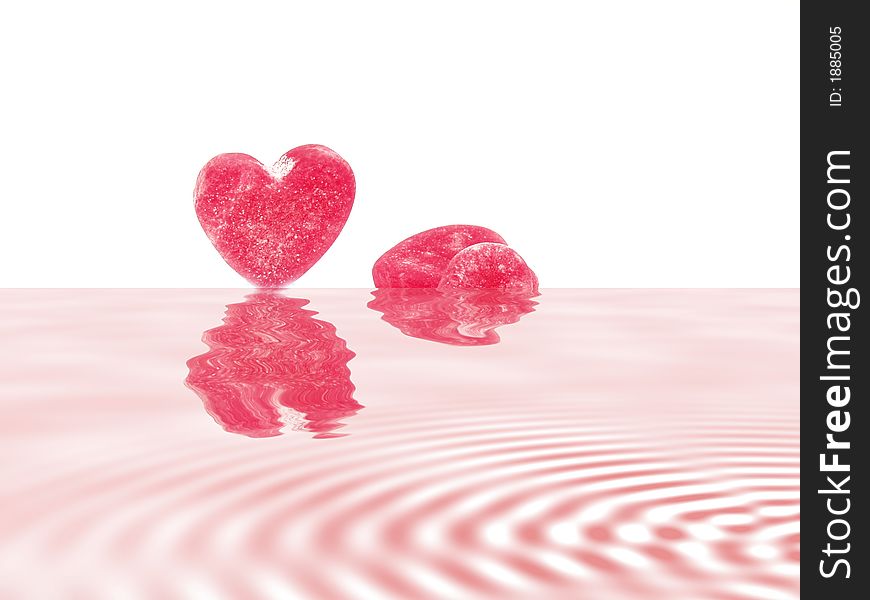 Colorful pastel candy heart soft candies with waves reflections