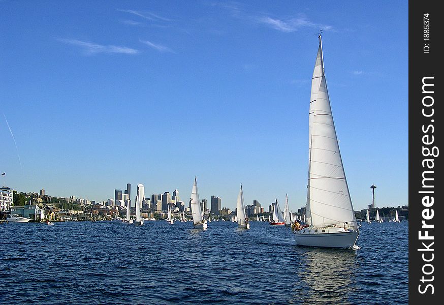 Sailing away from downtown Seattle, WA. Sailing away from downtown Seattle, WA