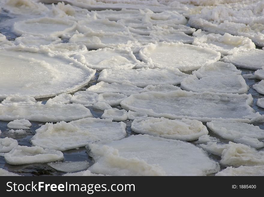 Ice pieces in the water