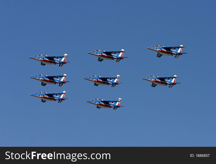 Eight jet powered steel bords at airshow. Eight jet powered steel bords at airshow