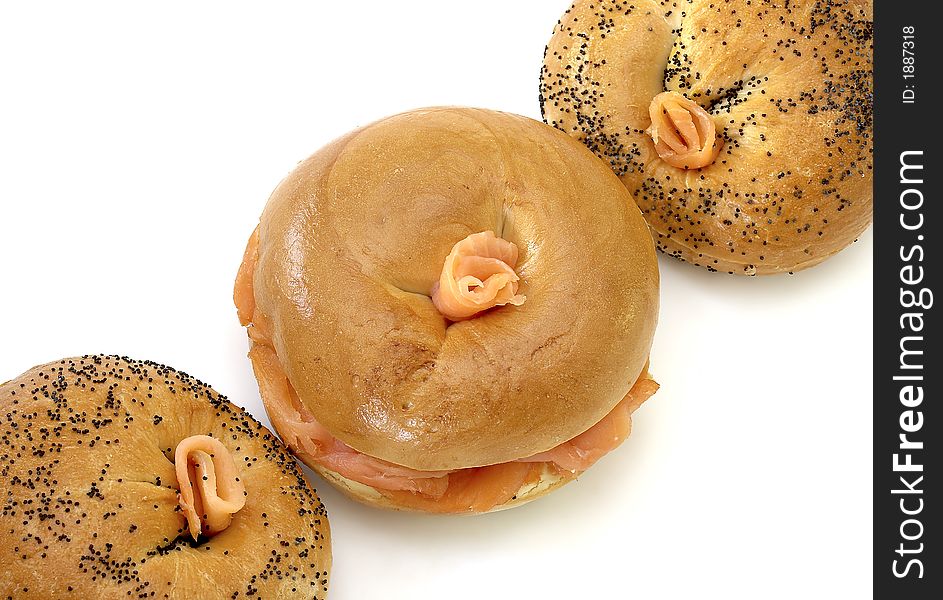 3 bagels: smoked salmon, plain and poppy seed. 3 bagels: smoked salmon, plain and poppy seed