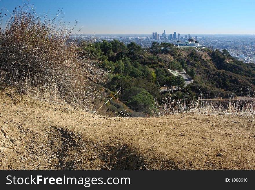 View of Los Angeles from Griffith Park western landscape. View of Los Angeles from Griffith Park western landscape