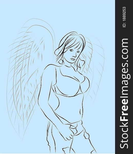 Drawn style of a woman with angel's wings.