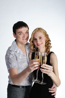 Couple Of Young Girl And Man Drink Champagne Stock Photography Couple Of Young Girl And Man Drink Champagne Stock Photography