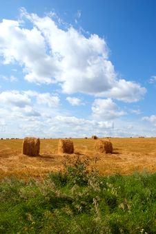 Field With Hay Or Straw Bales Royalty Free Stock Photography Field With Hay Or Straw Bales Royalty Free Stock Photography
