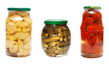 Three Jars Of Pickled Vegetables Stock Photography