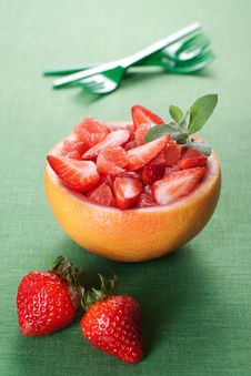 Fruit Salad With Strawberry And Grapefruit Stock Photos