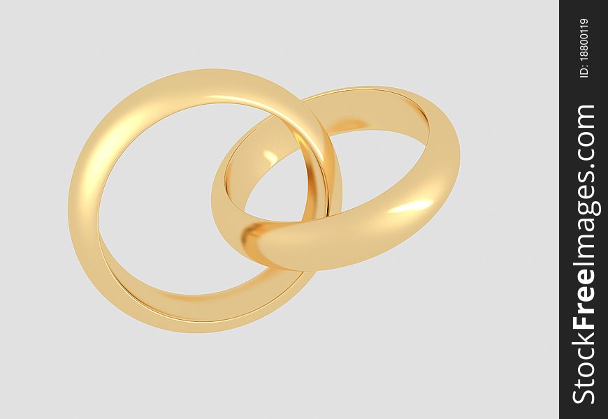 Two gold wedding rings 3d