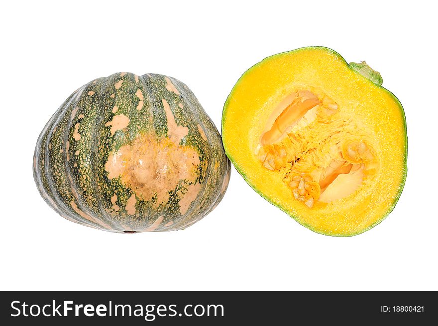 Pumpkin With A Sectional Cut. Image is Isolated On White Background