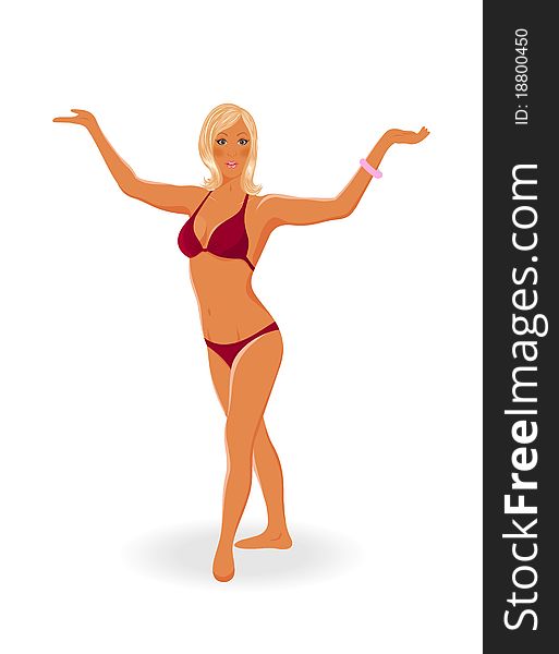 Illustration beautiful sunbathe girl isolated on white background - vector