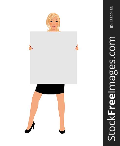 Illustration business girl with board isolated on white background - vector