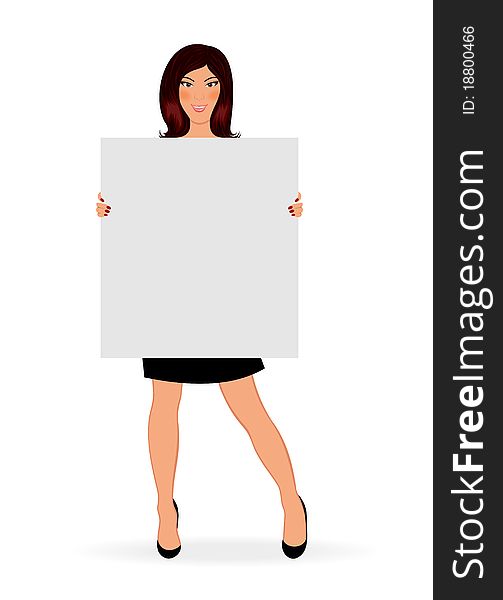 Illustration business girl with board isolated on white background - vector