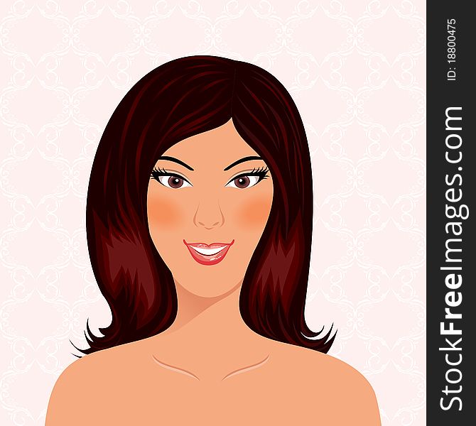 Illustration of portrait beautiful smiling girl isolated - vector