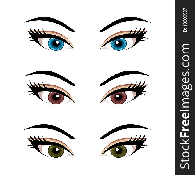 Illustration set female eyes isolated (3) - vector. Illustration set female eyes isolated (3) - vector