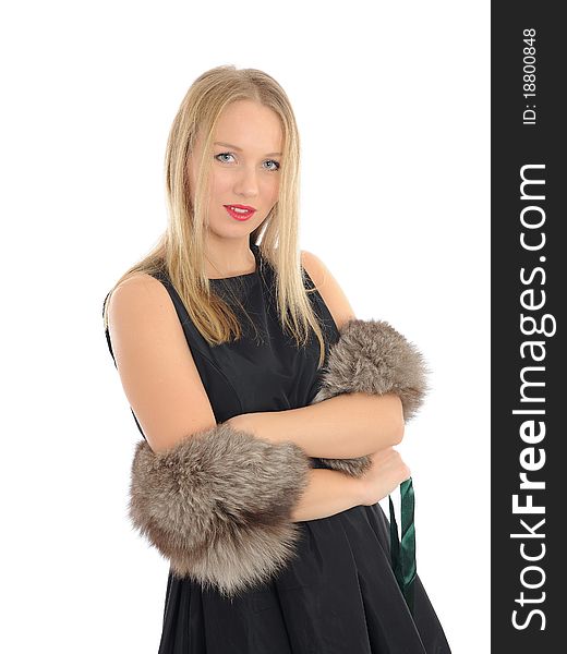 Beautiful Woman In Elegant Animal Fur Jacket.