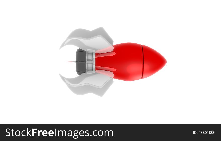 Red rocket on white background with
