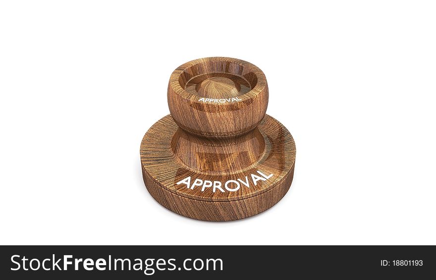 Wooden stamp with white lettering approval on it. Wooden stamp with white lettering approval on it