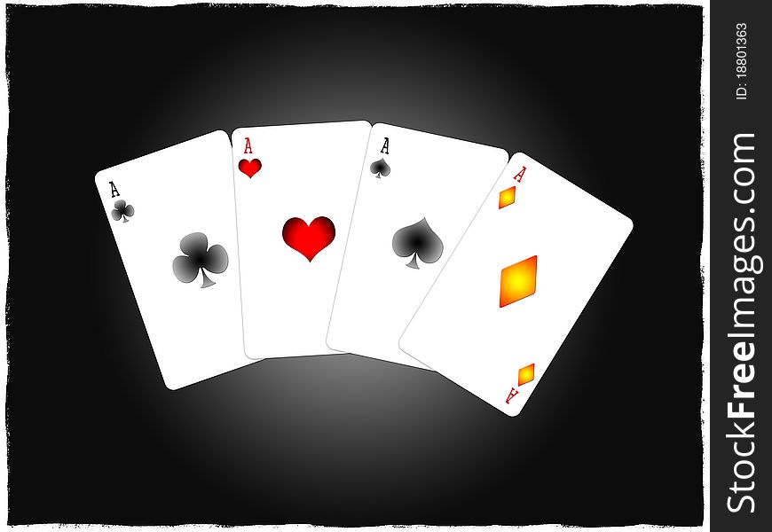 4 aces cards on black with white gradient background