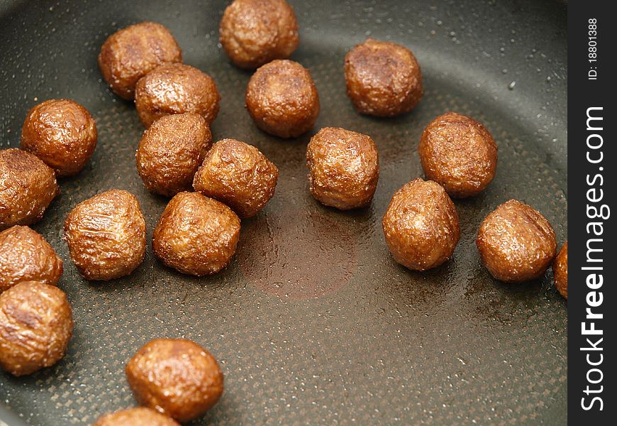 Soy meat balls in a pan. Soy meat balls in a pan