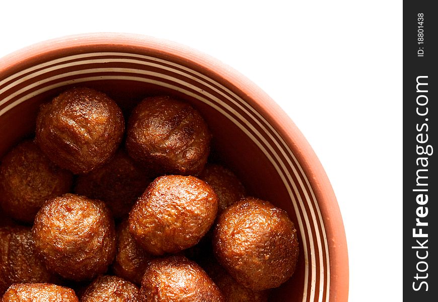 Soy meat balls in a bowl on a white background. Soy meat balls in a bowl on a white background