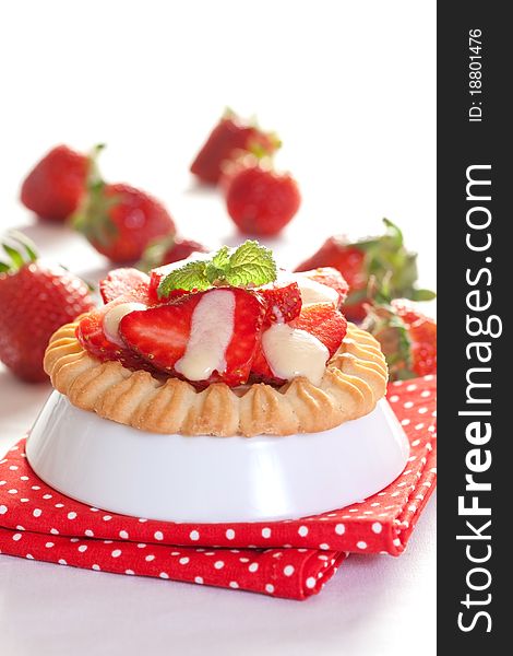 Pastry with strawberries and vanilla sauce. Pastry with strawberries and vanilla sauce