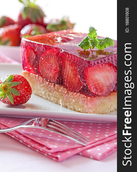 Fresh strawberry cake with mint leaf