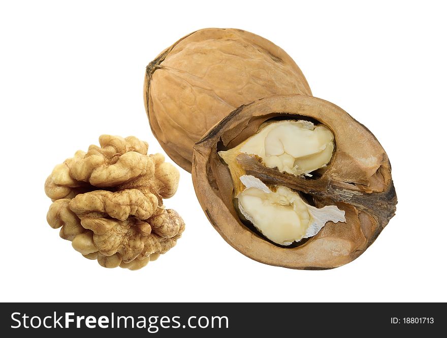 Walnuts isolated on white background. Clipping path included.