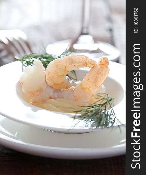 Fresh prawns on a plate with salad cream