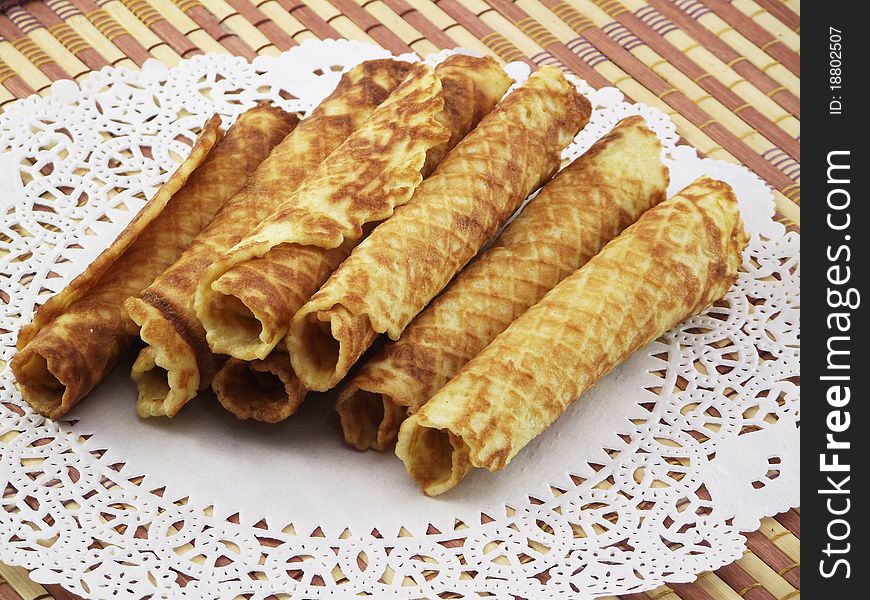 Home wafer tubules on a white napkin