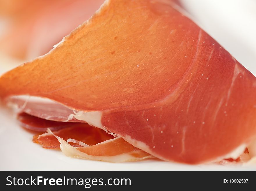Closeup of dry cured italian ham. Closeup of dry cured italian ham