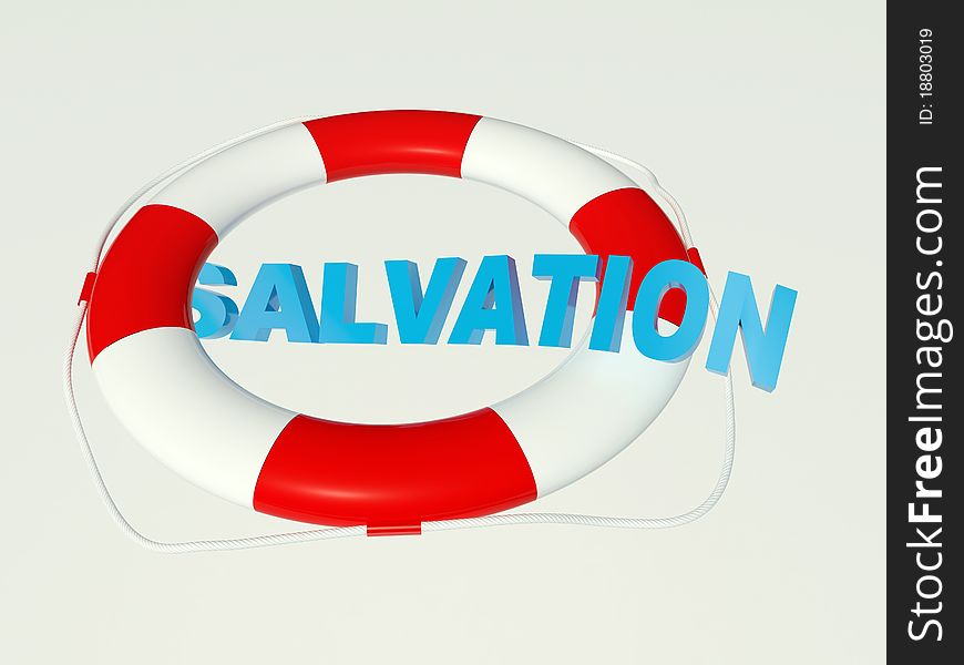 Rescue circle with text salvation isolated on white