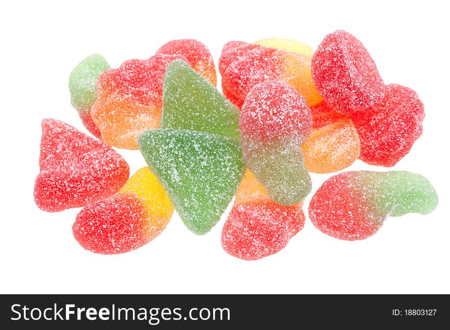 Sugar coated gumdrops isolated on a white background