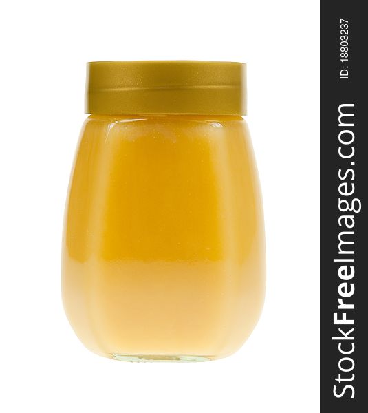A jar of honey isolated on a white background
