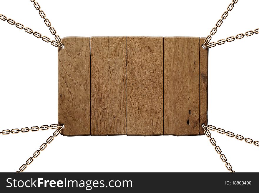 Wooden board hanging on white